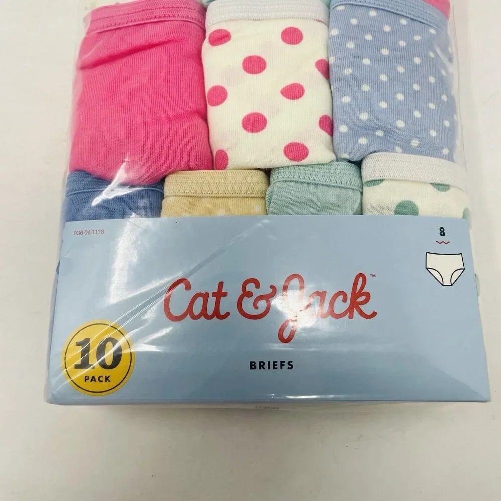 Cat &‎ Jack Youth Girls Size 8 10 Pack Cotton Briefs Underwear in Pink Dots 1707